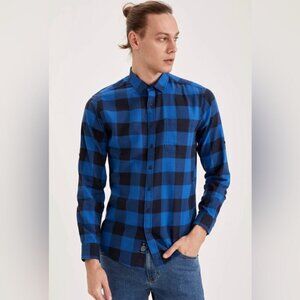 DeFacto Checkered Slim Fit Long Sleeve Cotton Shirt NWT